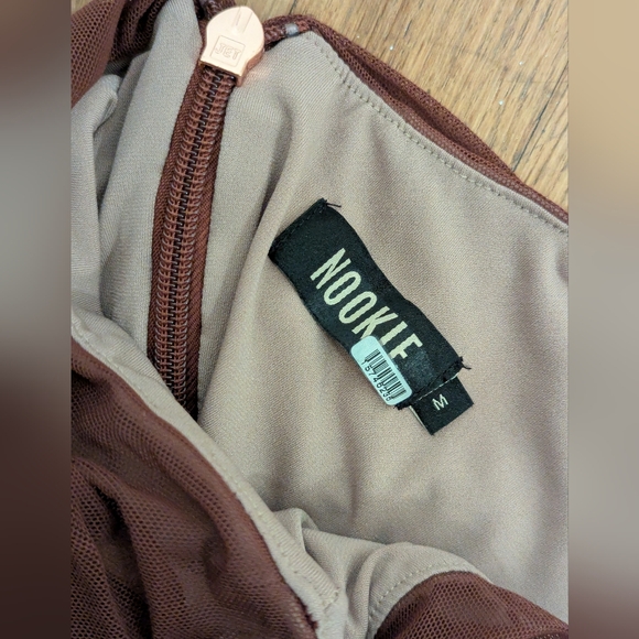 Nookie Sz Medium Brown Mecca Ruched Mesh One Shoulder Slit Sleeveless Gown sexy - Picture 7 of 7